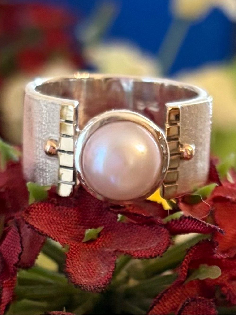 Vintage Silpada Sterling Silver Gold Freshwater Pearl Ring R0714 Size 8